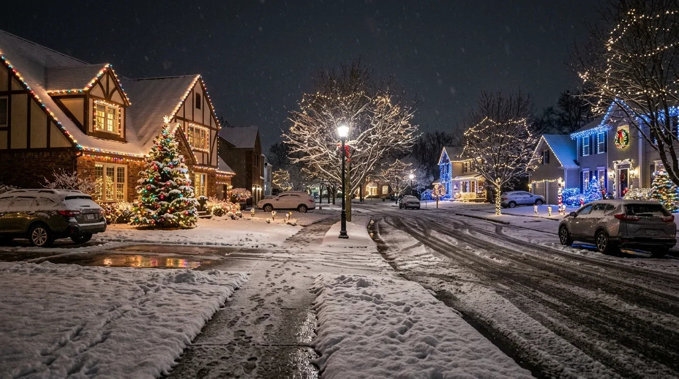 Festive Street View With Varied Christmas Lights